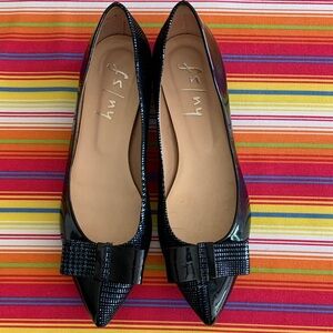French Sole fs/ny Black & Blue Flats with Bow Detail